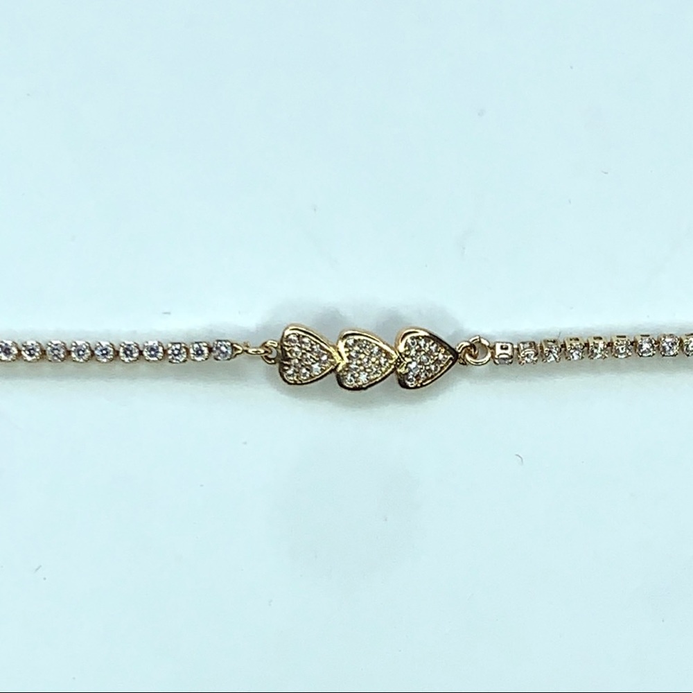 Triple Heart Rhinestone Bracelet Gold Finish